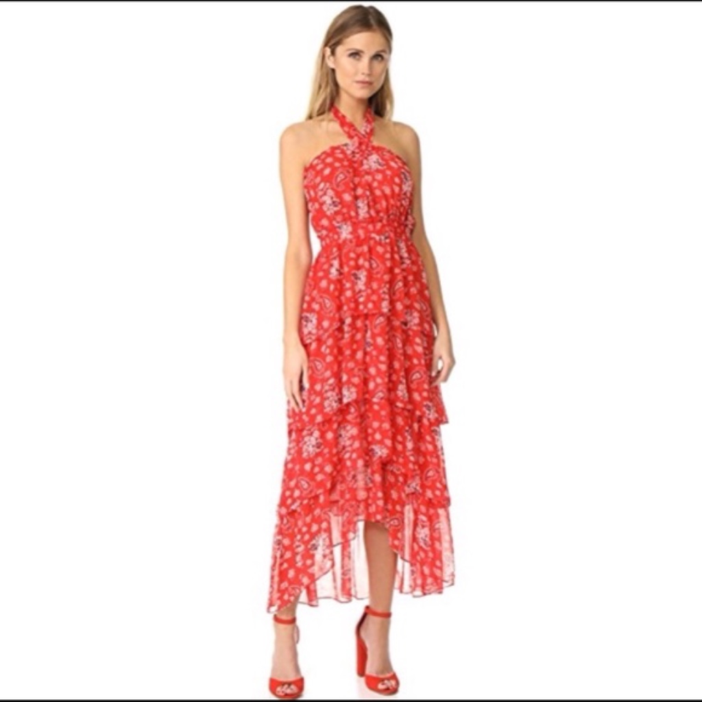 Misa Los Angeles Red Halter Dress Xs
